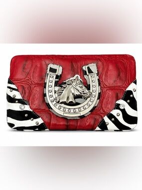 Alyssa Red Croc Zebra Western Bling Wallet Clutch 🦓❤️